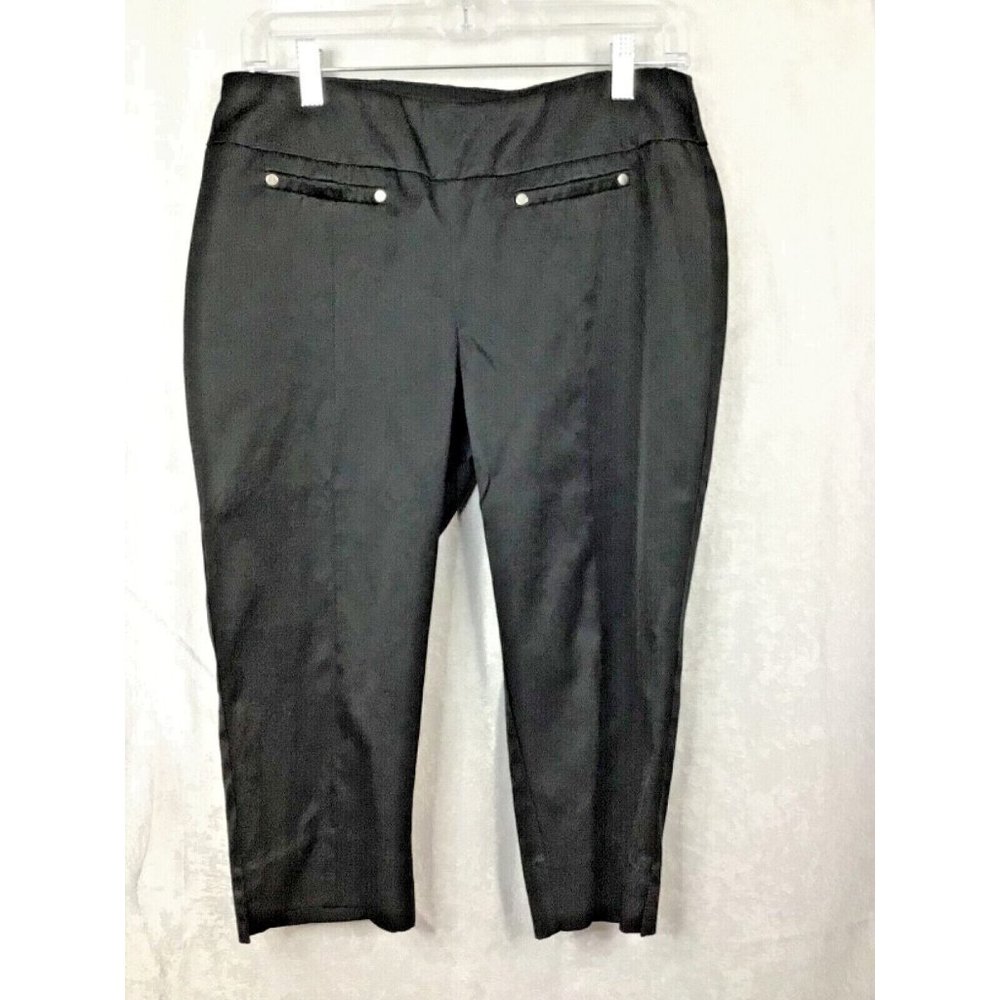 Women's Sz 8P Black Crop Lightweight Stretch Front Pocket by Valerie Stevens